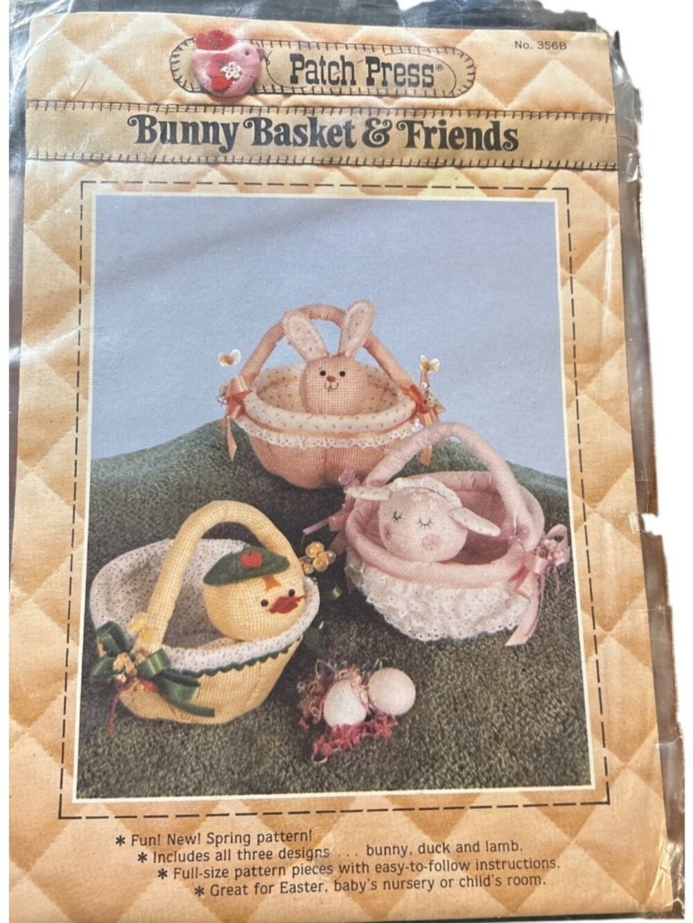 Vintage Patch Press Bunny Basket & Friends Pattern No. 356B DIY UC Childs Room